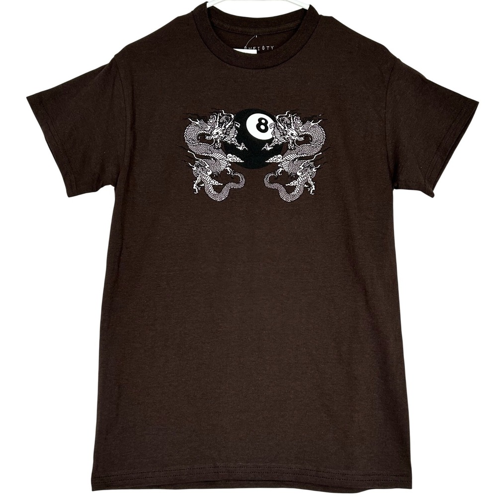 Sheisty Dragons with‎ Pool 8 Ball Brown Short Sleeved Men's Size Small NWT